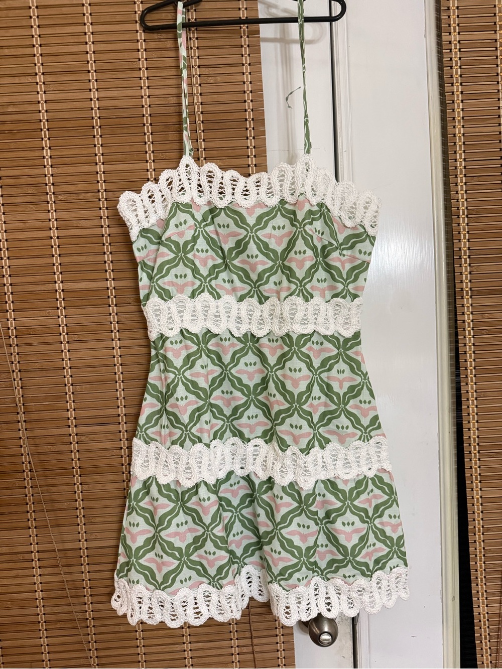 SHEIN small size 4 Green and Pink Patterned Lace-Trim Mini Dress